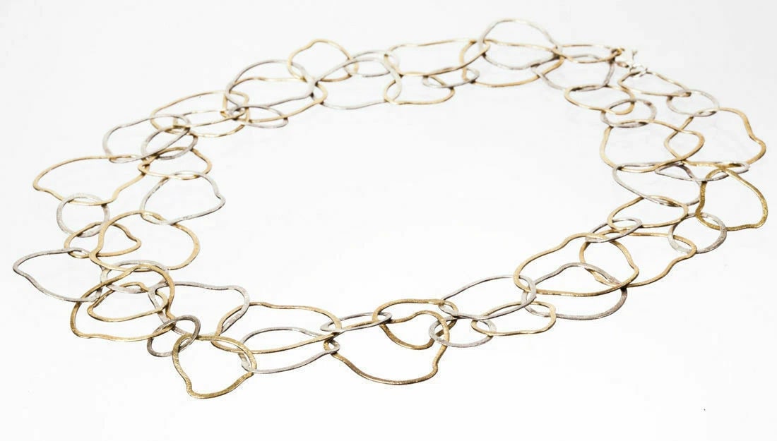 Sterling Silver Etched Flat Link Flapper Necklace - 4