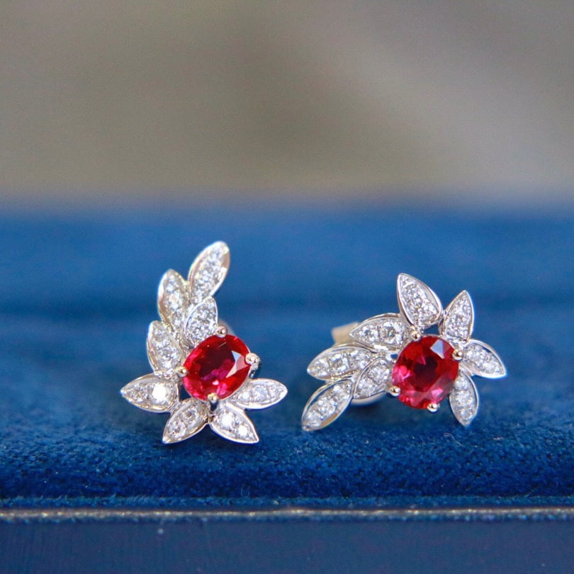 14K GOLD 1.04 CTW NATURAL RUBY & DIAMOND EARRINGS - 3