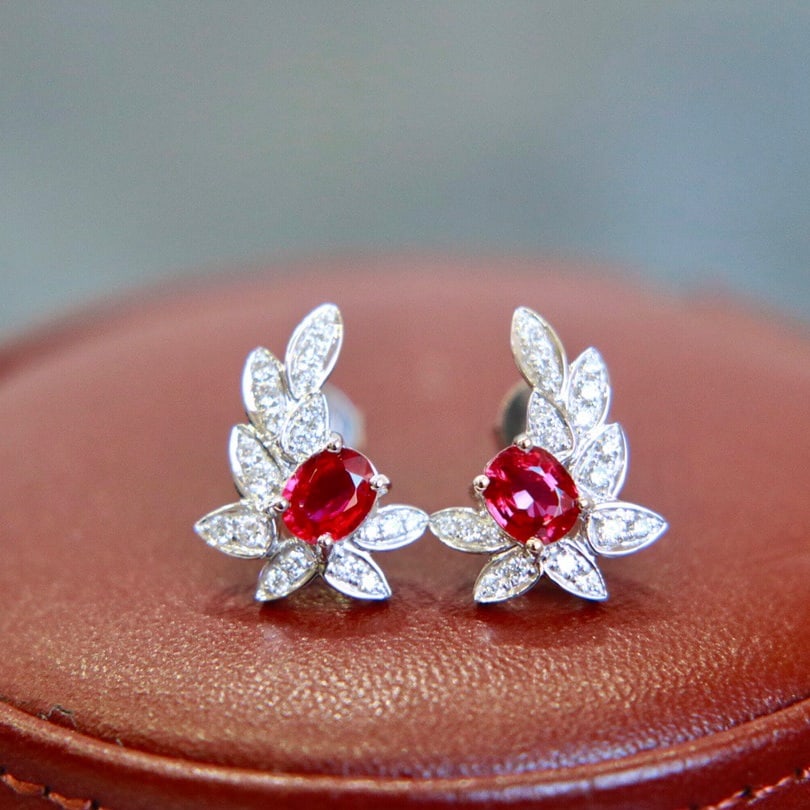 14K GOLD 1.04 CTW NATURAL RUBY & DIAMOND EARRINGS - 5
