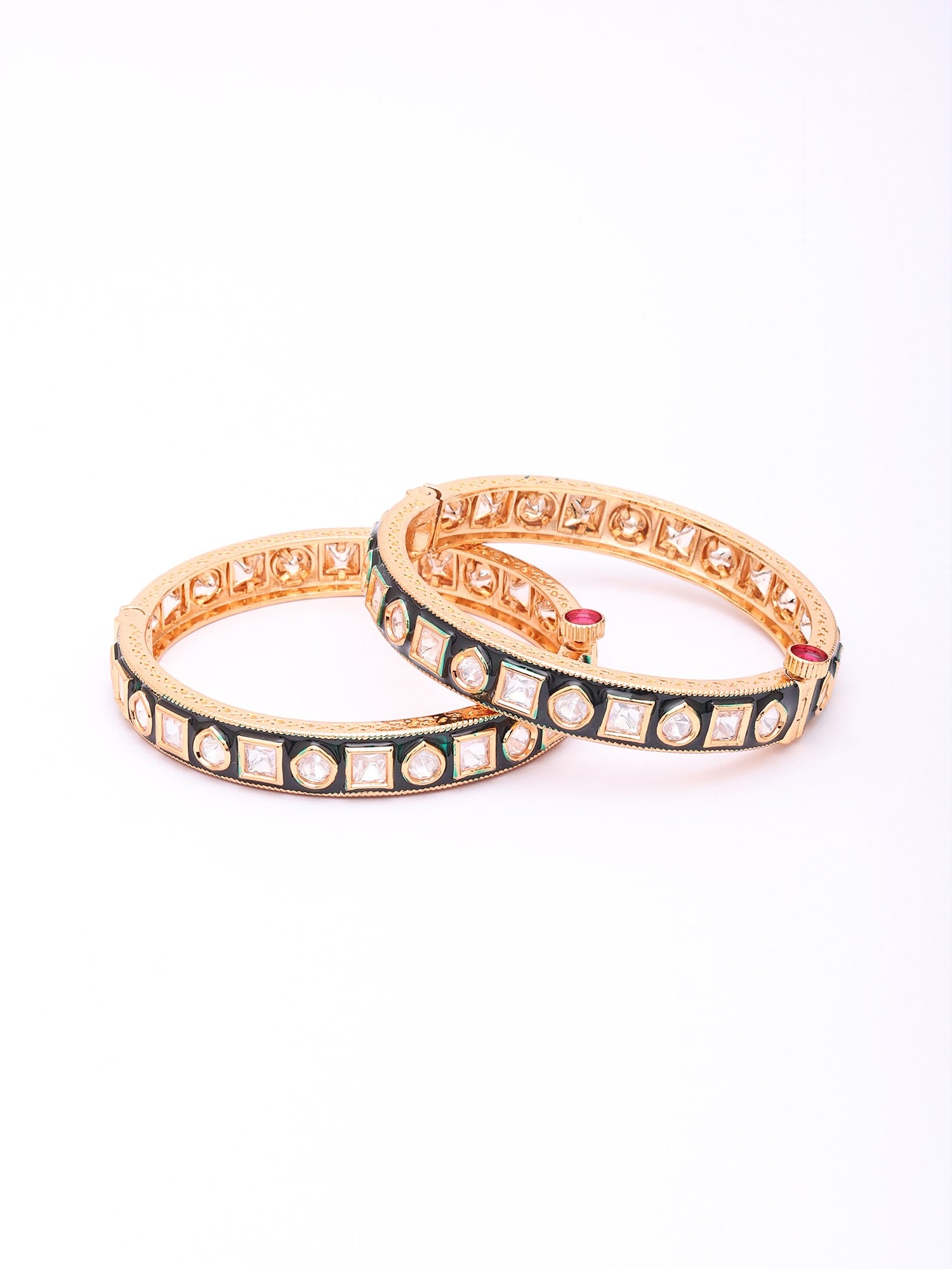 Designer Polki Studded Openable Bangles (Pair) - 2