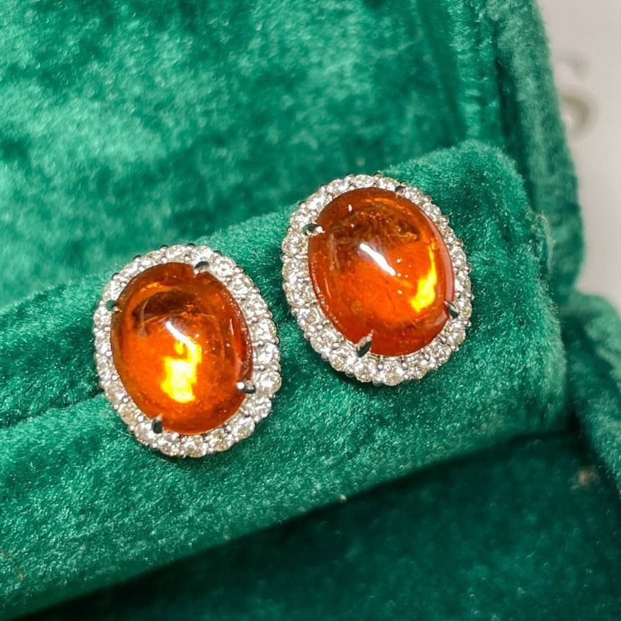 14K GOLD 7.11 CTW NATURAL PARTSCHINITE & DIAMOND EARRINGS
