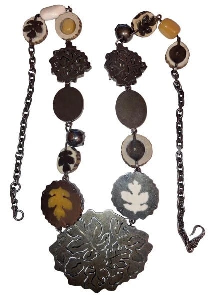 Bottega Veneta Sterling Silver Horn Cinnamon Jade Statement Necklace - 3
