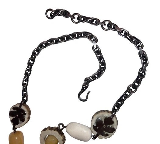 Bottega Veneta Sterling Silver Horn Cinnamon Jade Statement Necklace - 5