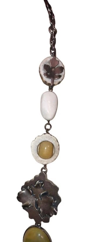 Bottega Veneta Sterling Silver Horn Cinnamon Jade Statement Necklace - 6