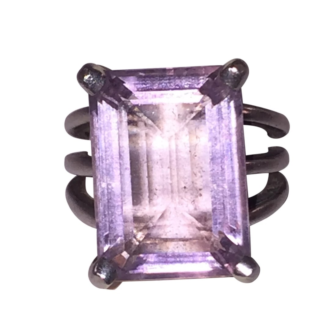 Massive Emerald Cut Amethyst Sterling Silver Cocktail Ring - 2