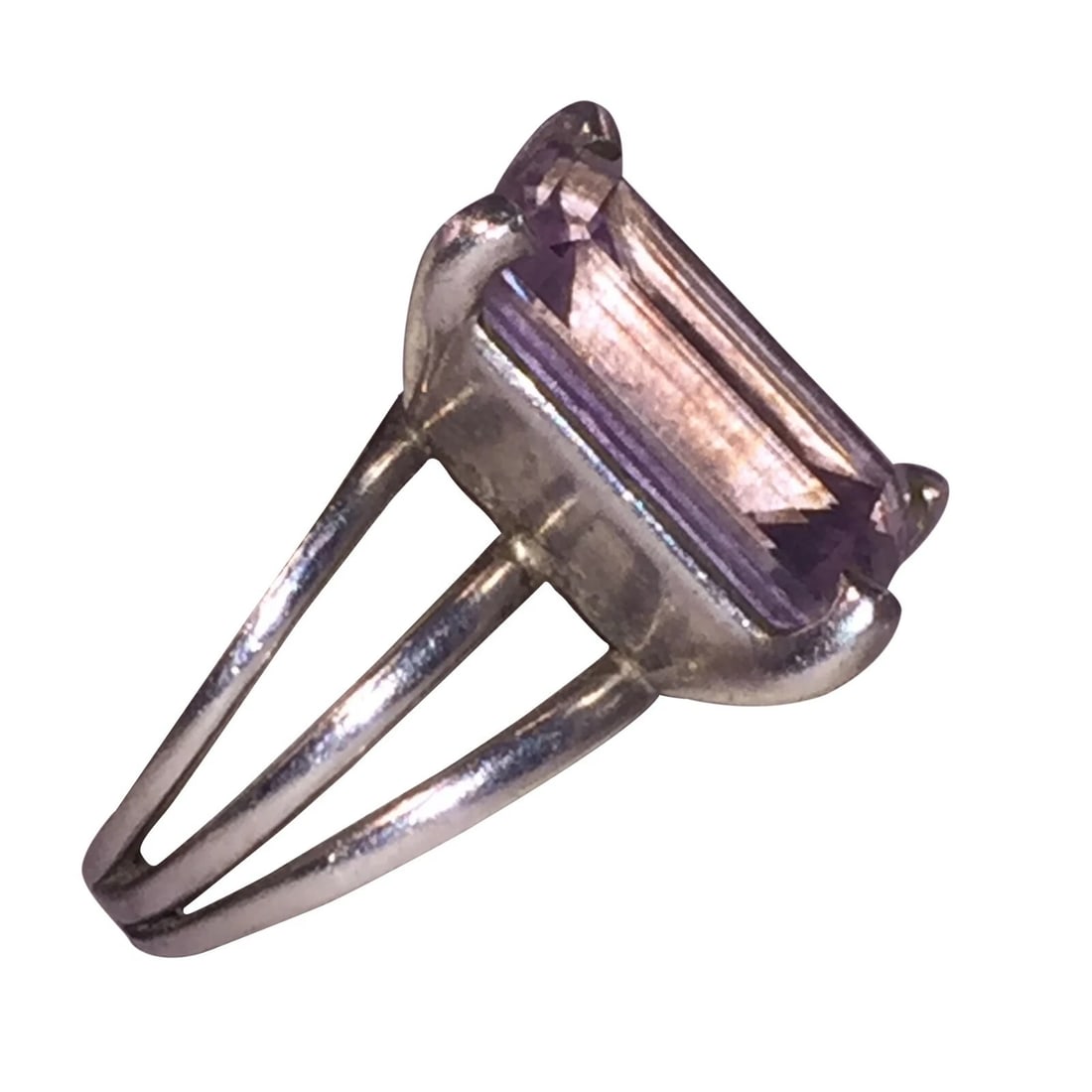 Massive Emerald Cut Amethyst Sterling Silver Cocktail Ring - 3