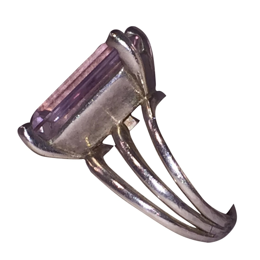Massive Emerald Cut Amethyst Sterling Silver Cocktail Ring - 4
