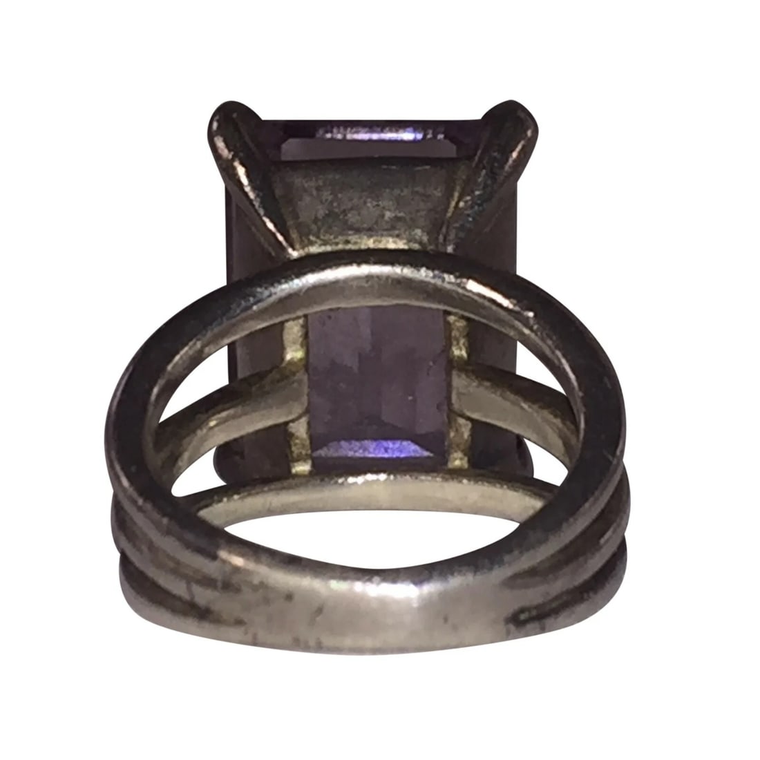 Massive Emerald Cut Amethyst Sterling Silver Cocktail Ring - 5