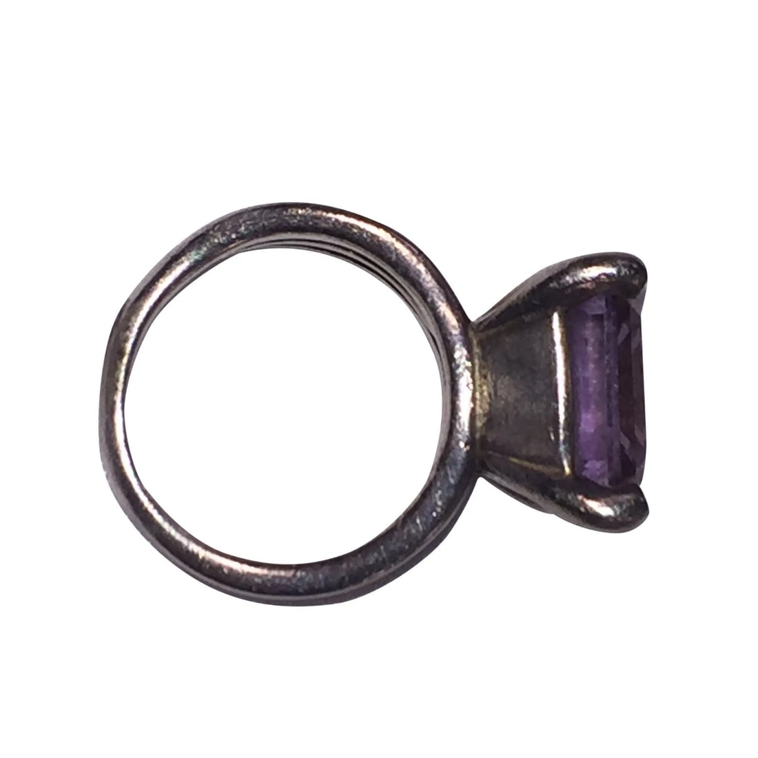 Massive Emerald Cut Amethyst Sterling Silver Cocktail Ring - 6