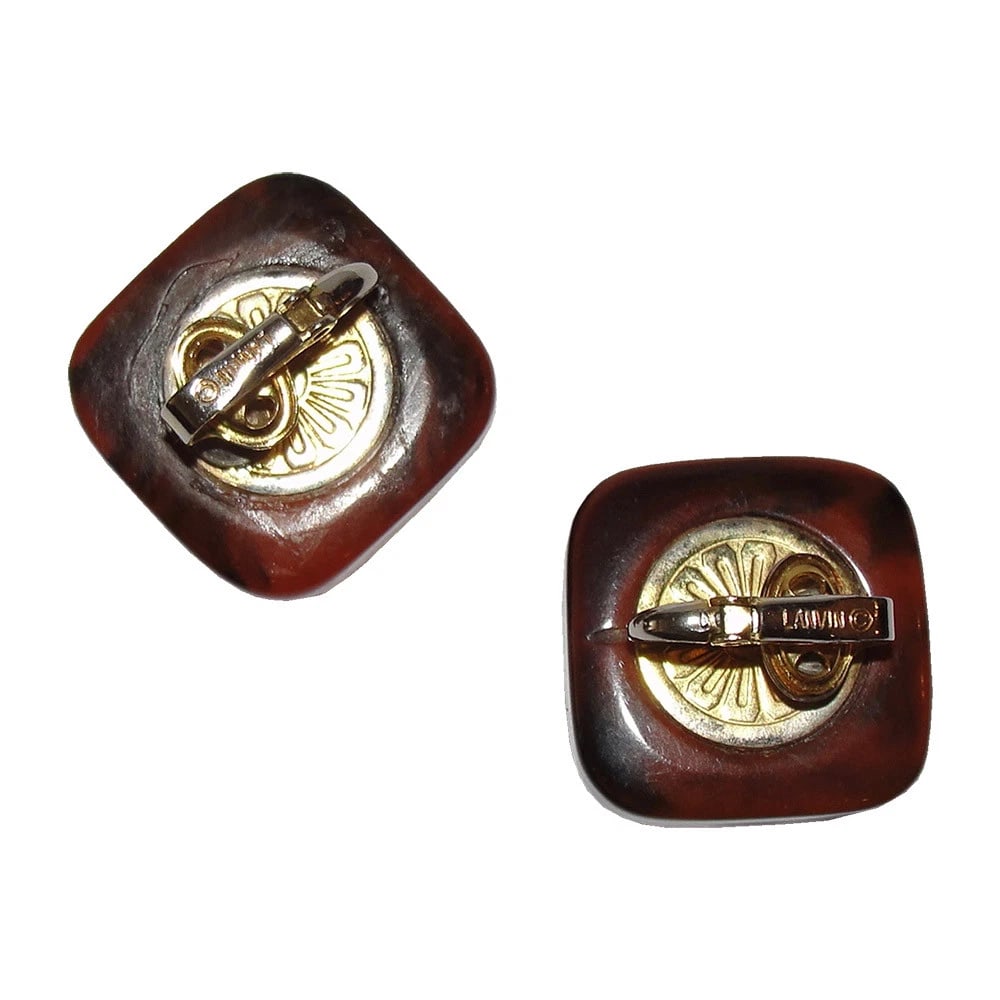 Lanvin Brown Swirl Bakelite Headlight Rhinestone Earrings - 4