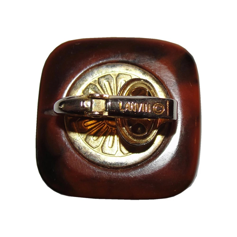 Lanvin Brown Swirl Bakelite Headlight Rhinestone Earrings - 6