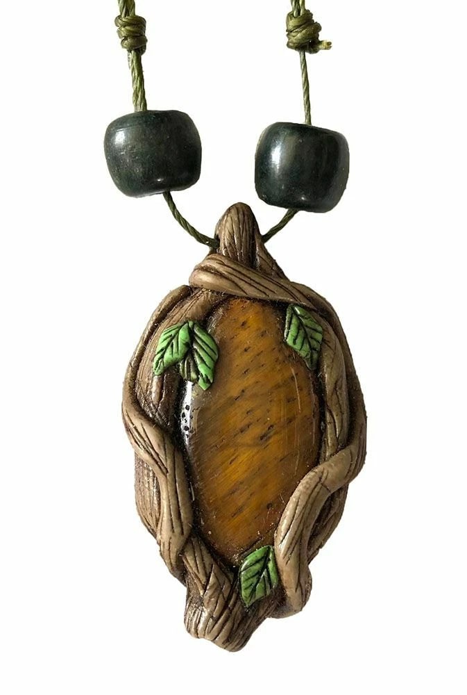 New Polymer Clay Tiger Eye Jade Bead Green Artisan Hand Made Necklace - 4