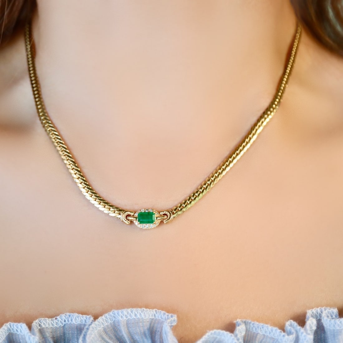 14K GOLD 0.80 CTW VIVID GREEN NATURAL EMERALD & DIAMOND NECKLACE - 6