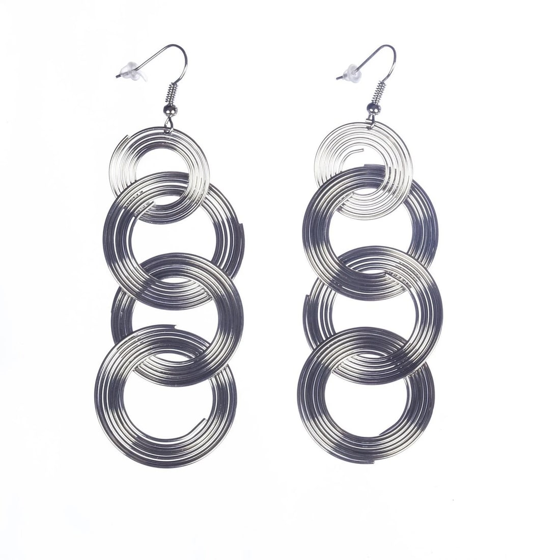 Silver Tone Circular Wire Dangle Earrings