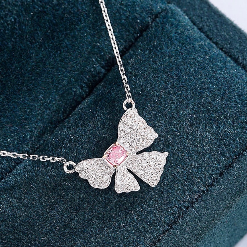 14K GOLD 0.42 CTW NATURAL PINK DIAMOND & DIAMOND NECKLACE