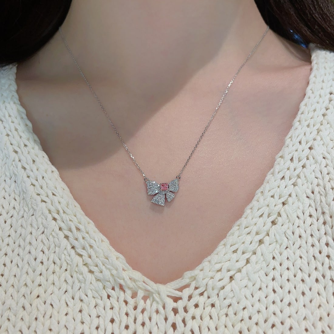 14K GOLD 0.42 CTW NATURAL PINK DIAMOND & DIAMOND NECKLACE - 4