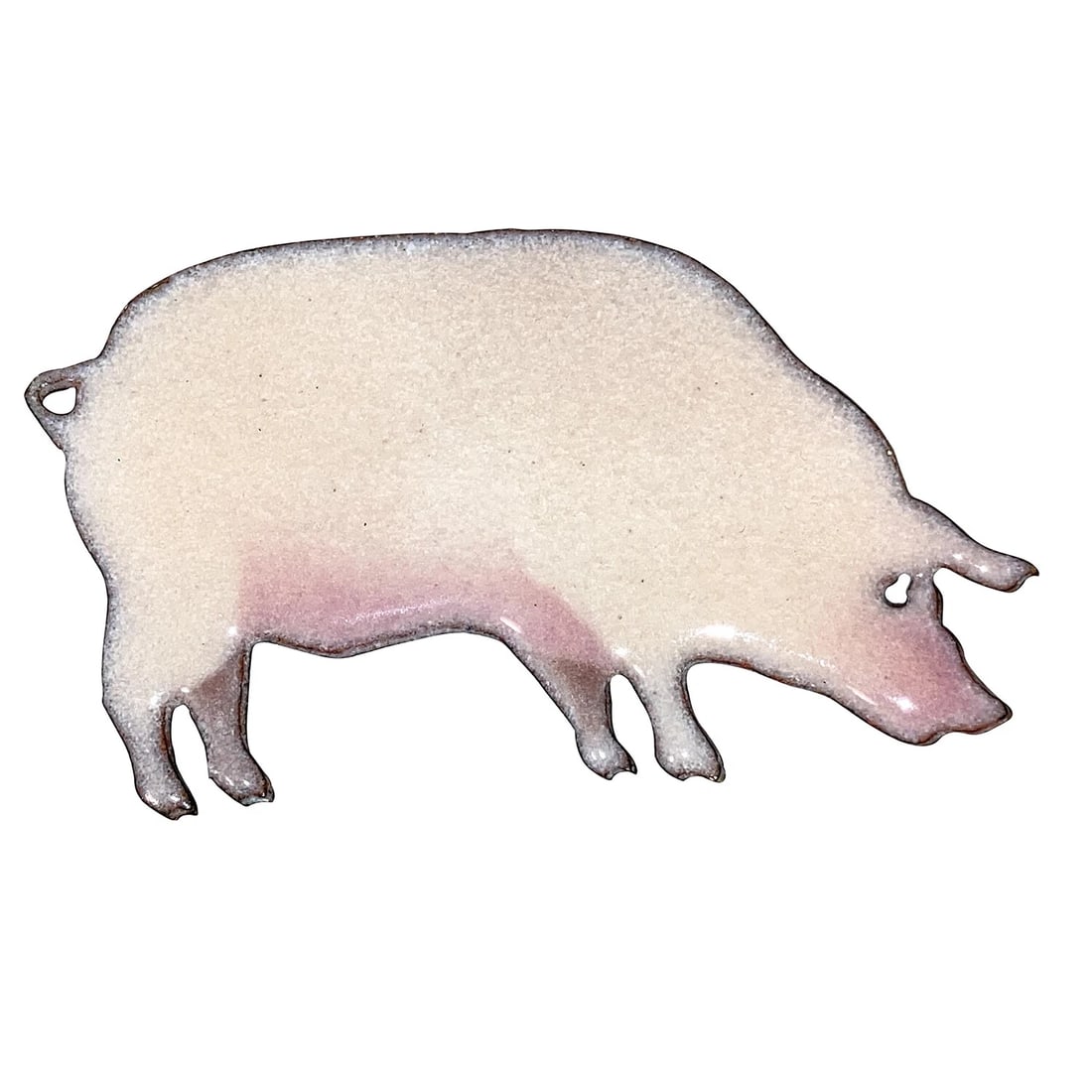 Vintage Copper Pink Enamel Pig Pin Brooch - 2