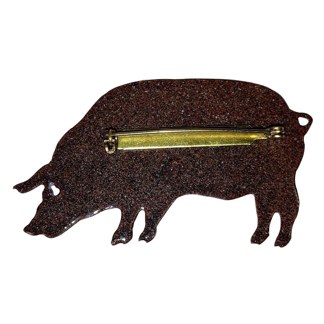 Vintage Copper Pink Enamel Pig Pin Brooch - 3