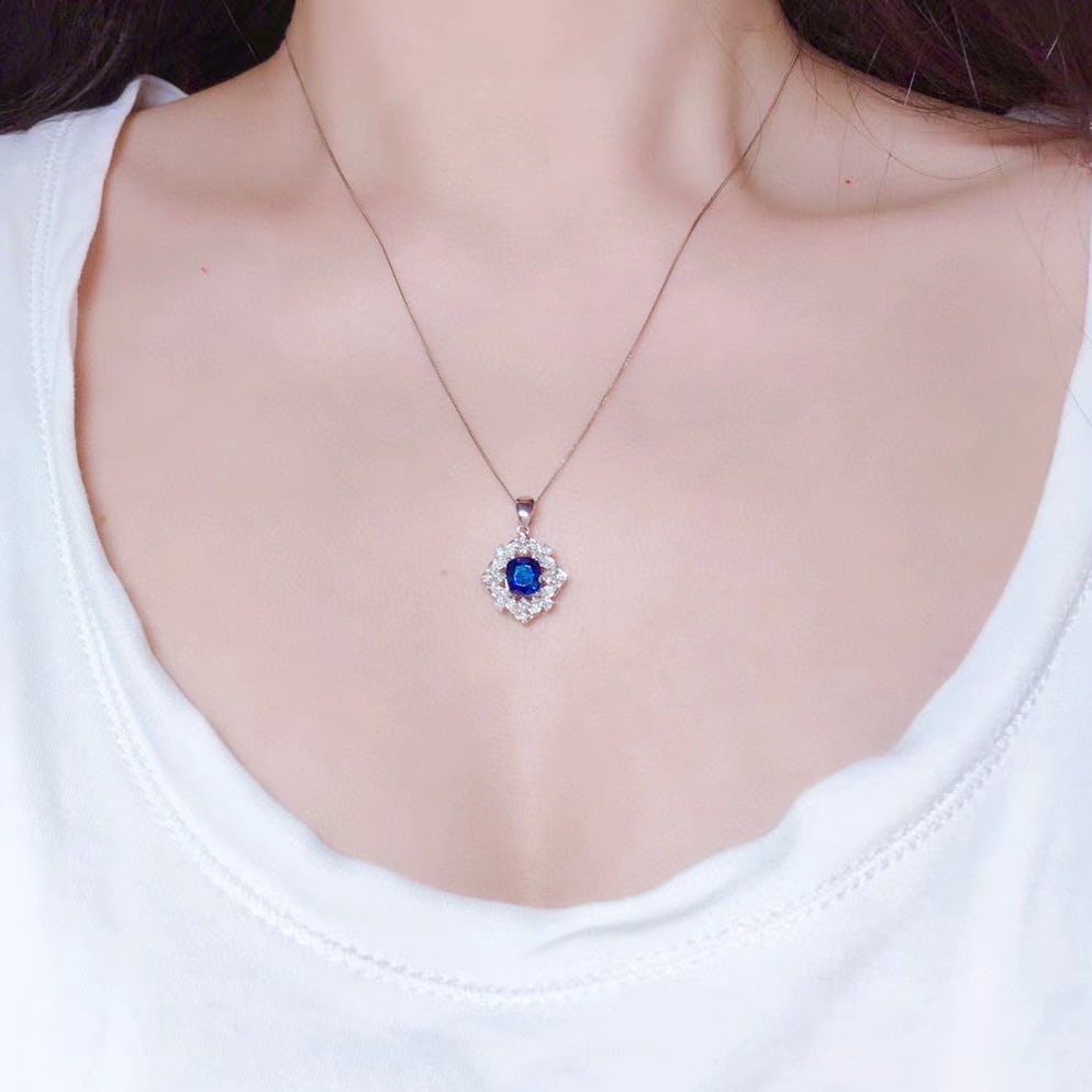 14K GOLD 2.43 CTW NATURAL SAPPHIRE & DIAMOND PENDANT - 8