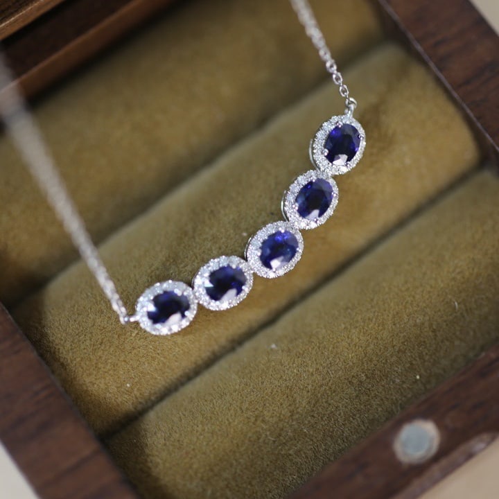 14K GOLD 1.42 CTW NATURAL SAPPHIRE & DIAMOND NECKLACE