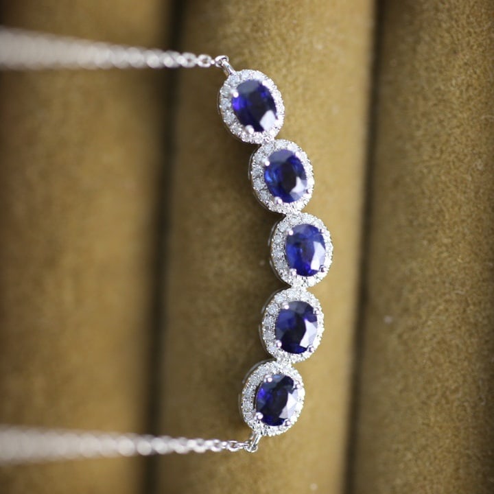 14K GOLD 1.42 CTW NATURAL SAPPHIRE & DIAMOND NECKLACE - 2