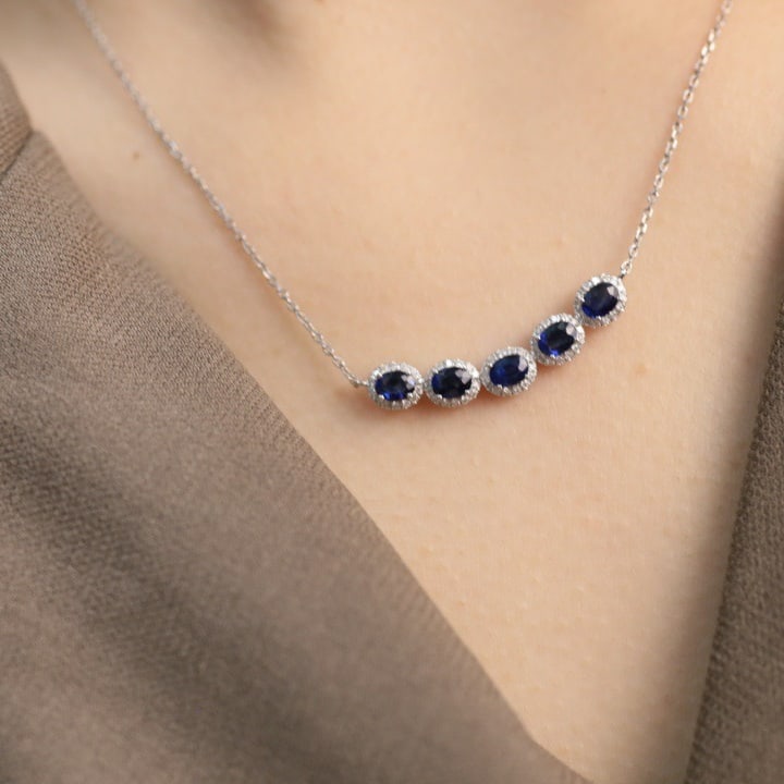 14K GOLD 1.42 CTW NATURAL SAPPHIRE & DIAMOND NECKLACE - 3