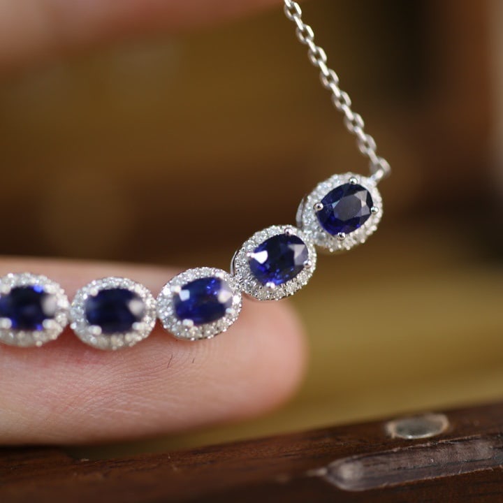 14K GOLD 1.42 CTW NATURAL SAPPHIRE & DIAMOND NECKLACE - 4