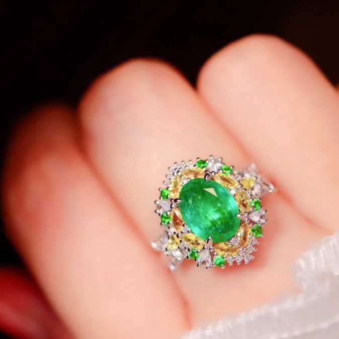 14K GOLD 2.21 CTW VIVID GREEN NATURAL EMERALD & DIAMOND RING - 2