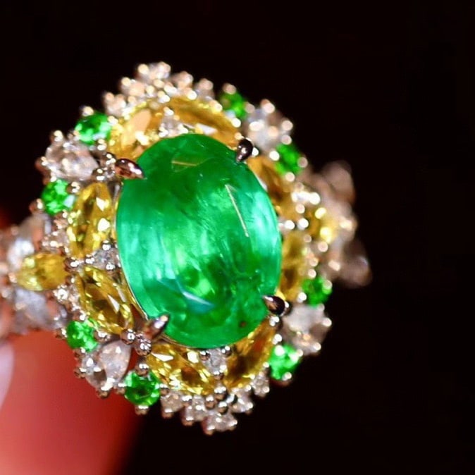 14K GOLD 2.21 CTW VIVID GREEN NATURAL EMERALD & DIAMOND RING - 4