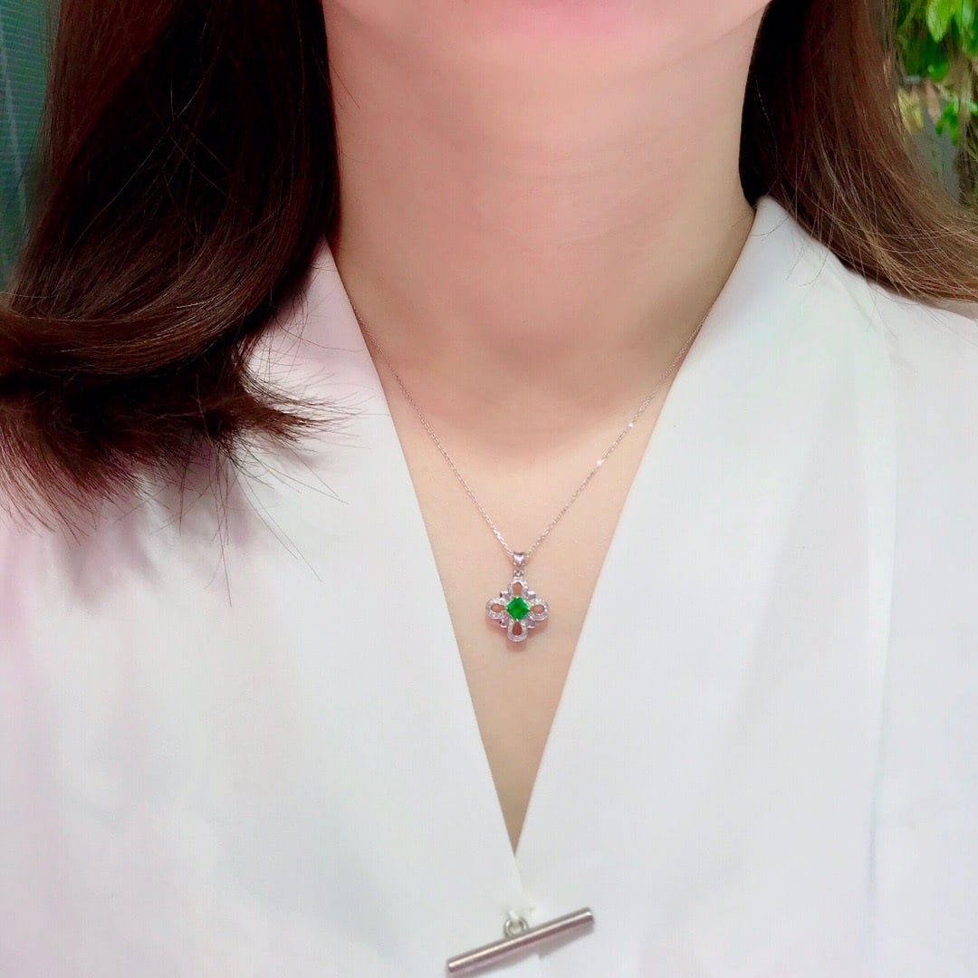 14K GOLD 0.39 CTW VIVID GREEN NATURAL EMERALD & DIAMOND PENDANT - 5