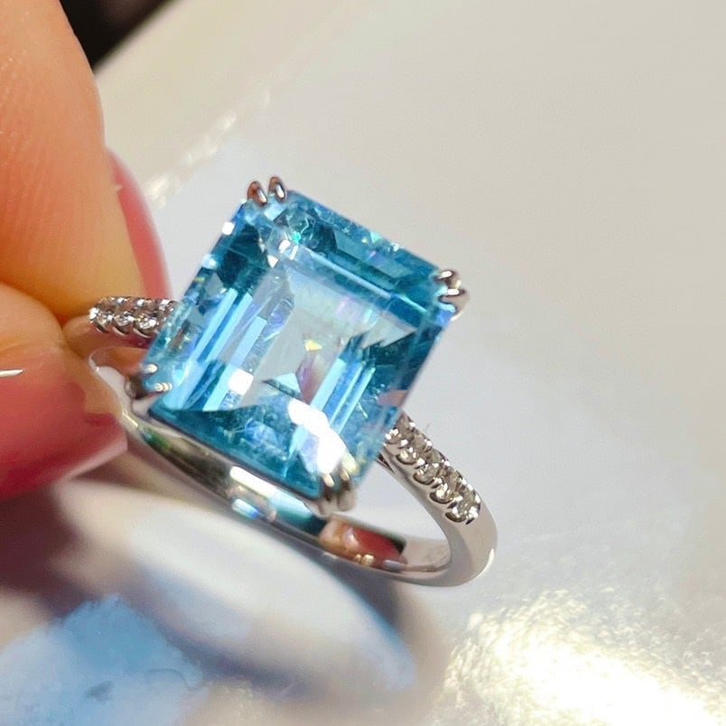14K GOLD 3.95 CT NATURAL AQUAMARINE & DIAMOND RING - 2