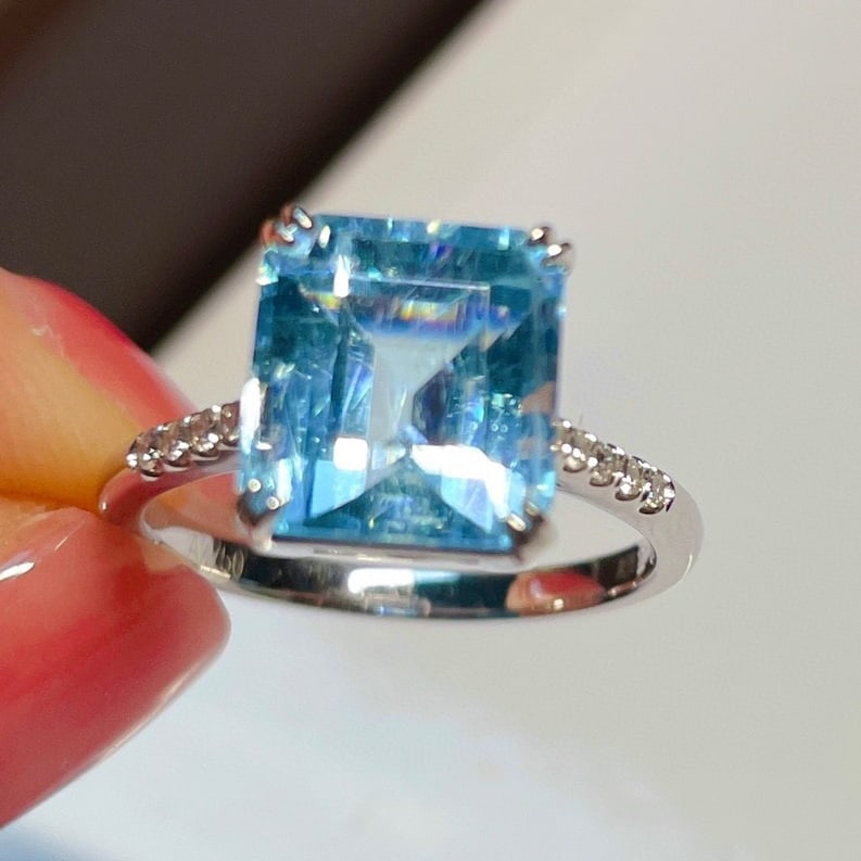 14K GOLD 3.95 CT NATURAL AQUAMARINE & DIAMOND RING - 4