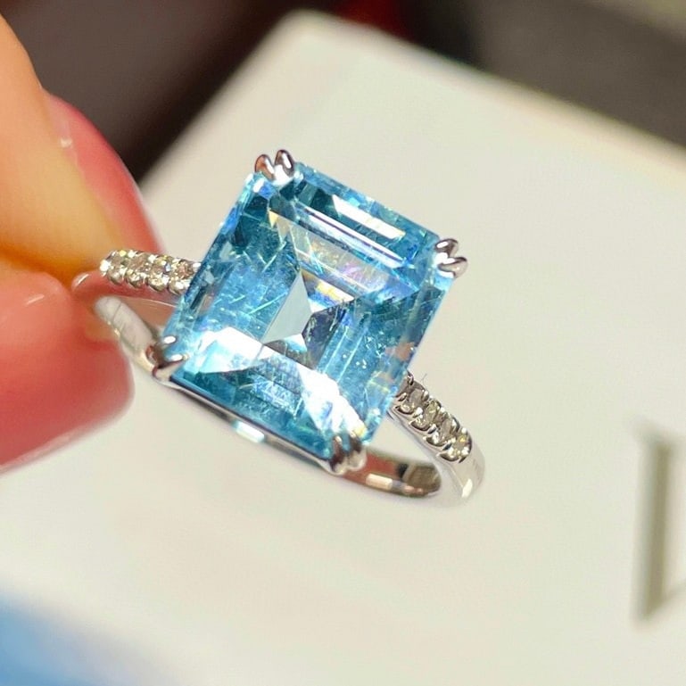 14K GOLD 3.95 CT NATURAL AQUAMARINE & DIAMOND RING - 5