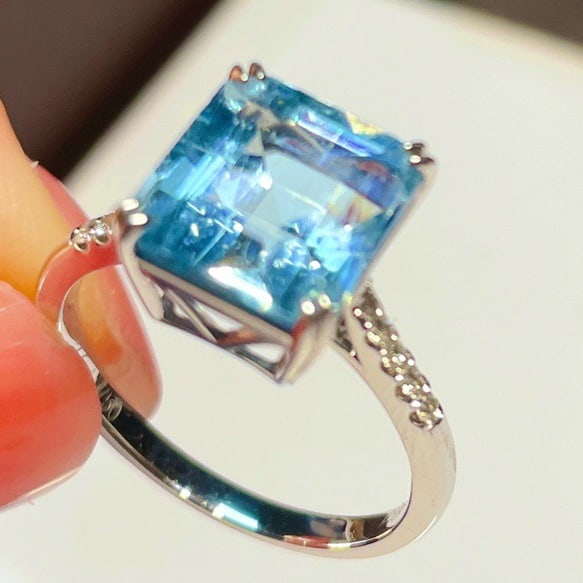 14K GOLD 3.95 CT NATURAL AQUAMARINE & DIAMOND RING - 6