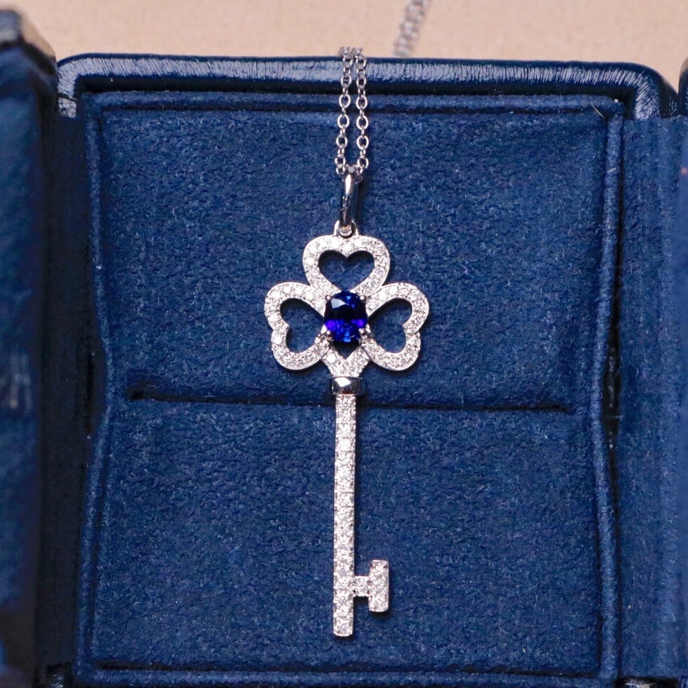 14K GOLD 0.63 CTW NATURAL SAPPHIRE & DIAMOND NECKLACE