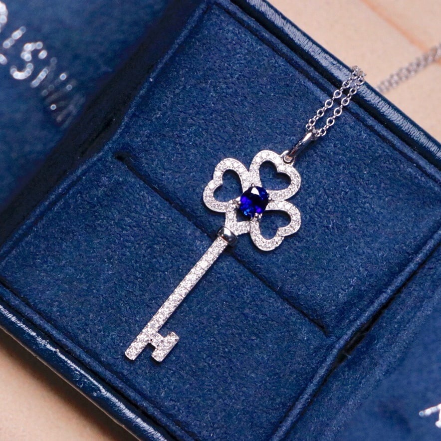 14K GOLD 0.63 CTW NATURAL SAPPHIRE & DIAMOND NECKLACE - 3