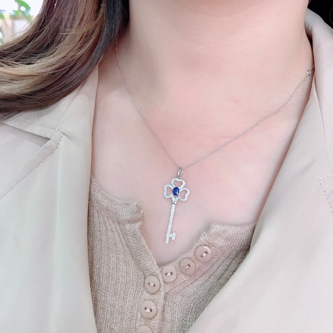 14K GOLD 0.63 CTW NATURAL SAPPHIRE & DIAMOND NECKLACE - 5