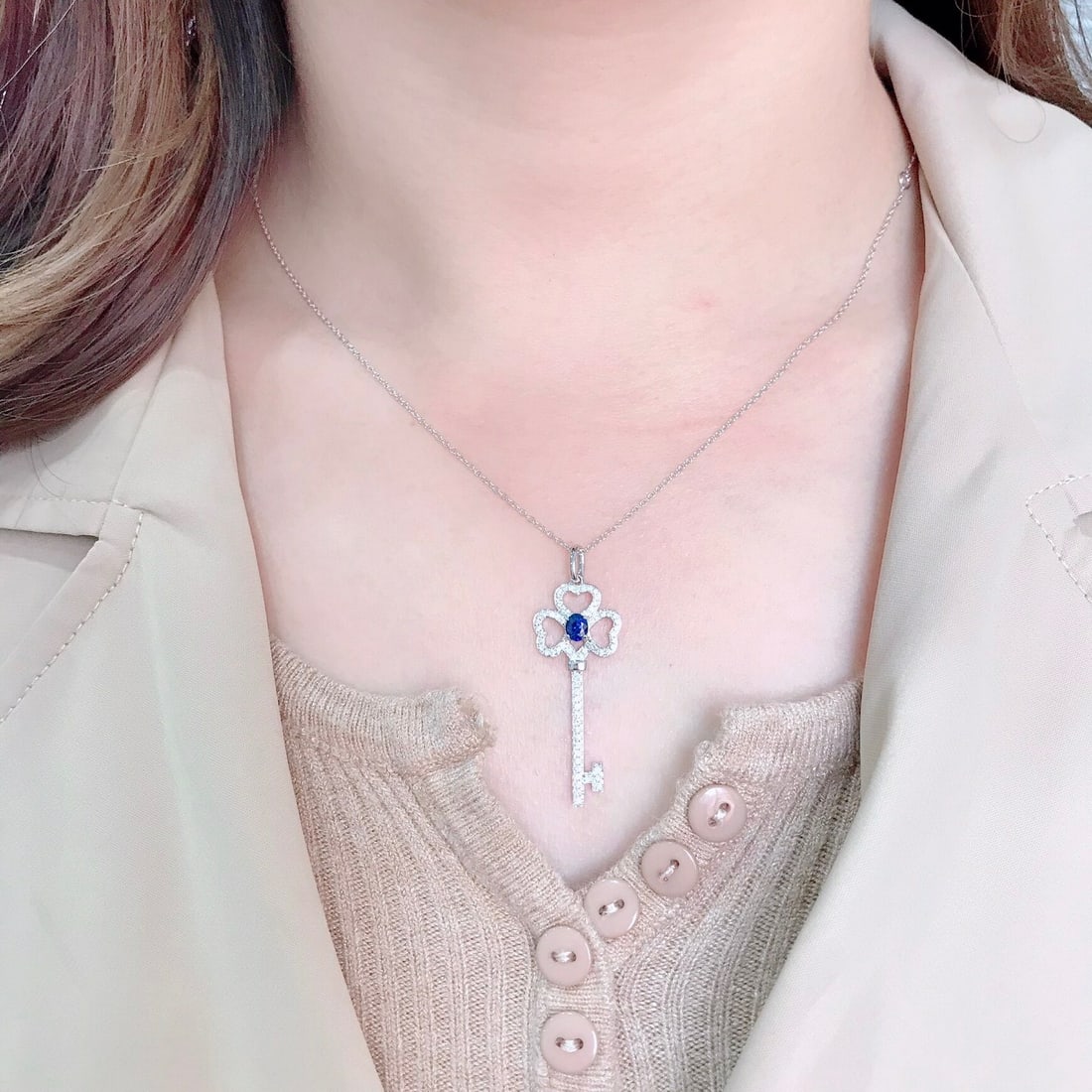 14K GOLD 0.63 CTW NATURAL SAPPHIRE & DIAMOND NECKLACE - 6