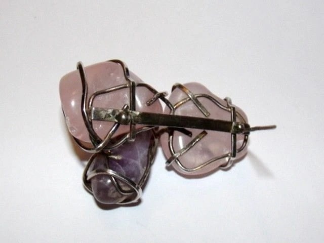 Sterling Silver Wrapped Rose Quartz and Amethyst Rocks - 6