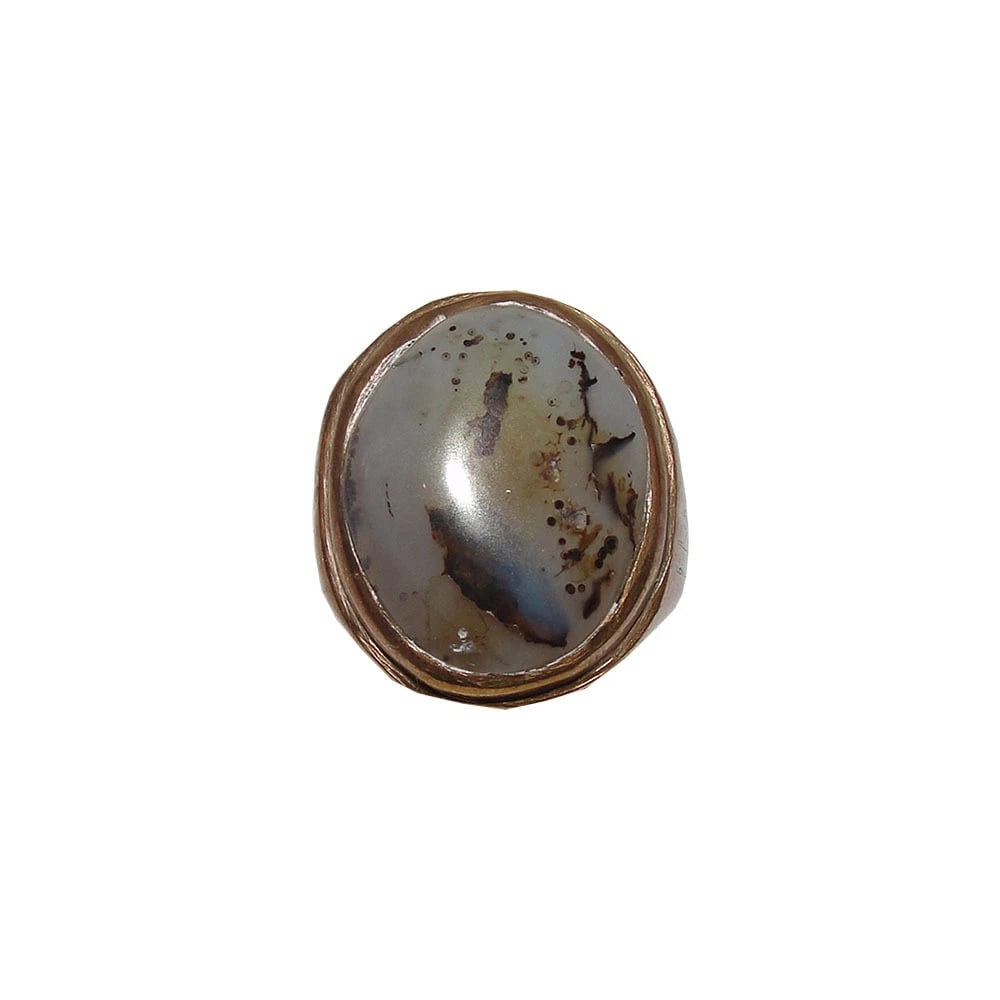 Mens Hand Made Brass Copper and Agate Stone Ring - 2