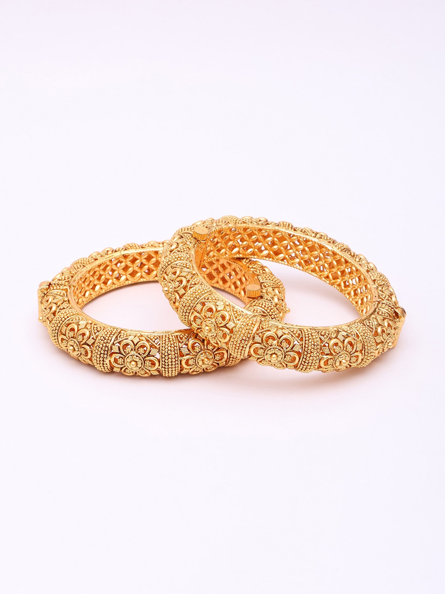 Floral Design Rajwadi Openable Kada Bangles (Pair) - 2