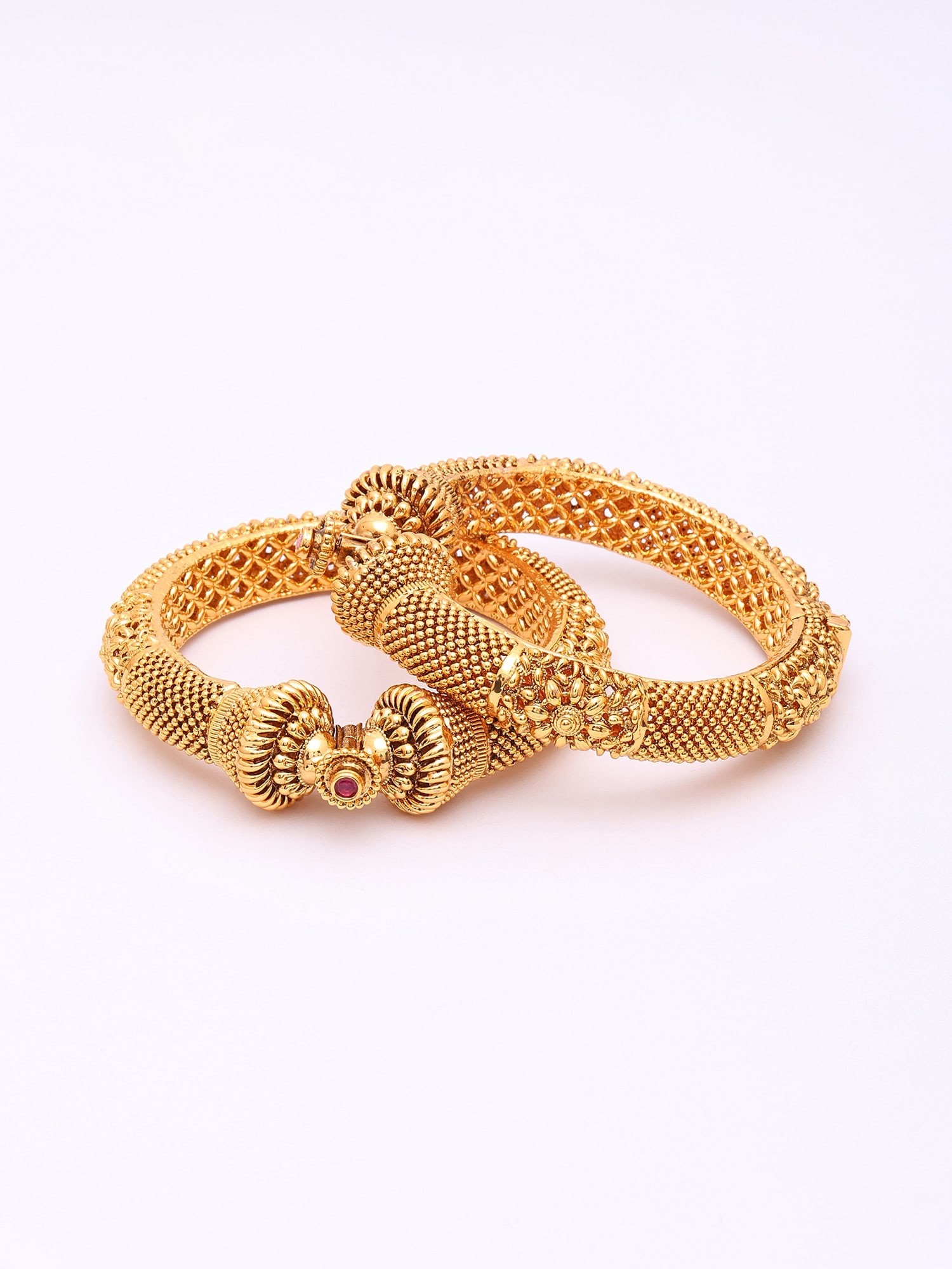 Temple Style Gold-Toned Openable Kada Bangle (Pair) - 2