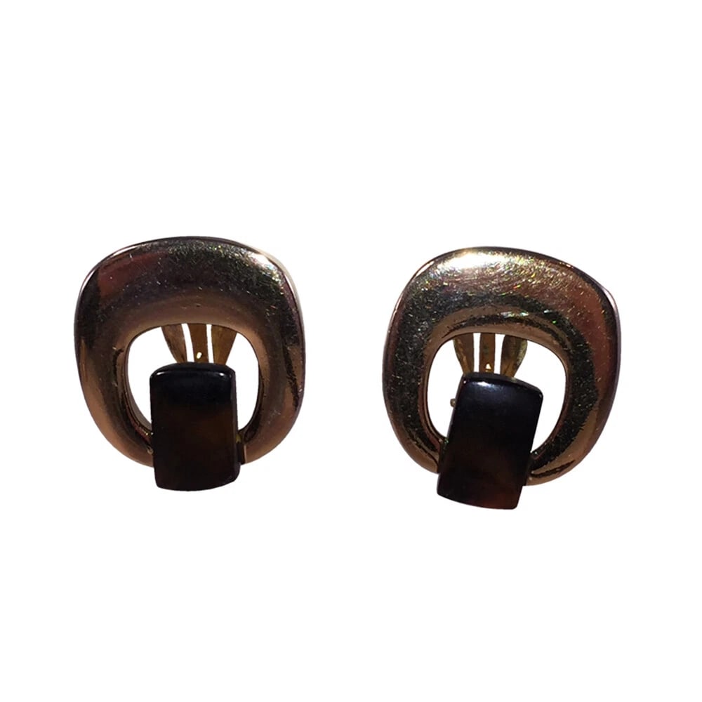 Lanvin Paris Oblong Simulated Tortoise Bakelite Earrings - 2