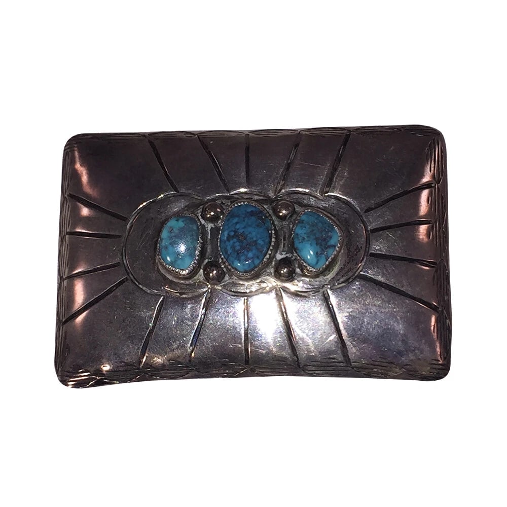 Sterling Silver Southwestern Rectangular Turquoise Nugget Belt Buckle - 2