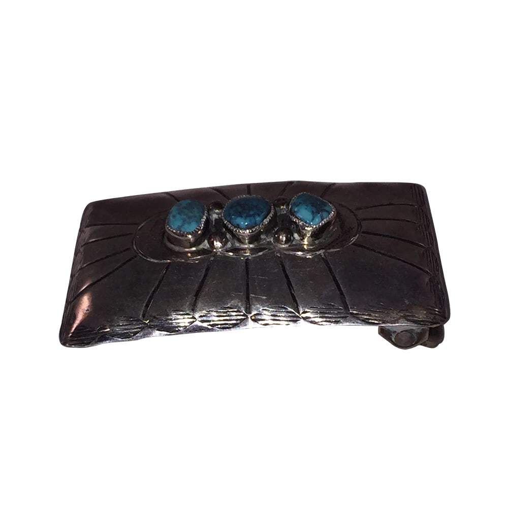 Sterling Silver Southwestern Rectangular Turquoise Nugget Belt Buckle - 3