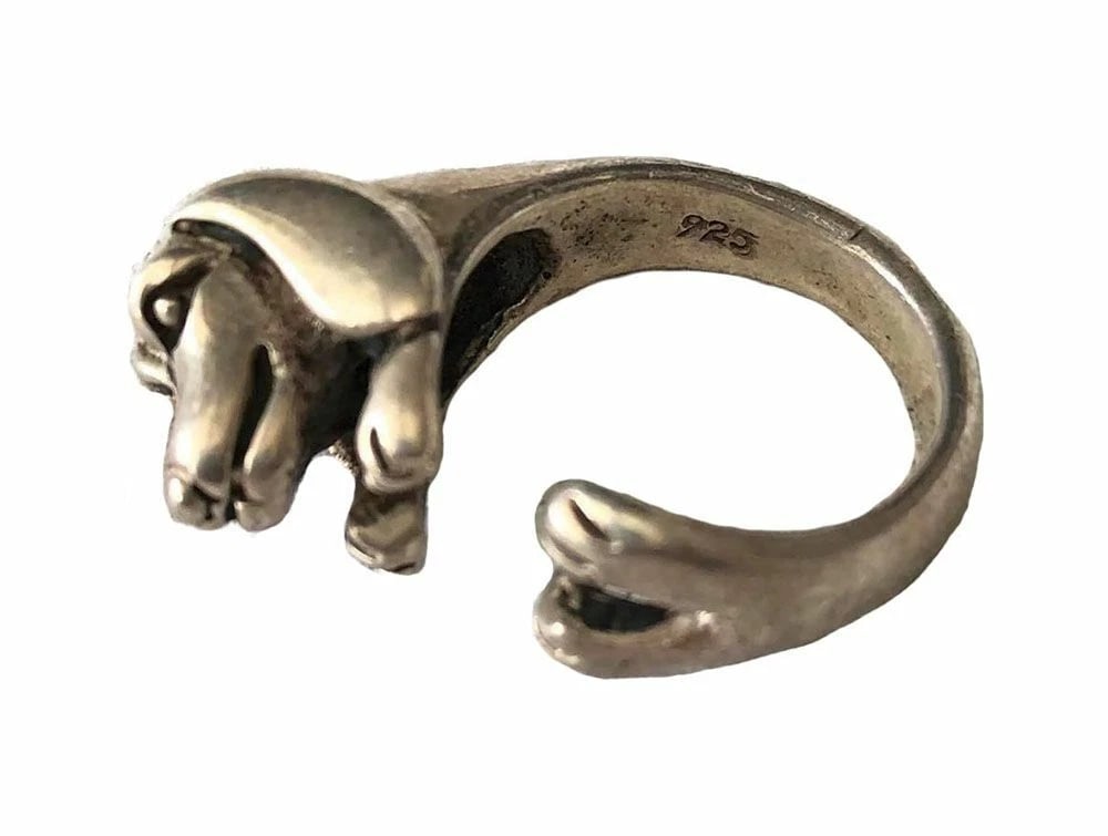 Pre Owned Mexican Sterling Silver Dog Wrap Ring - 3