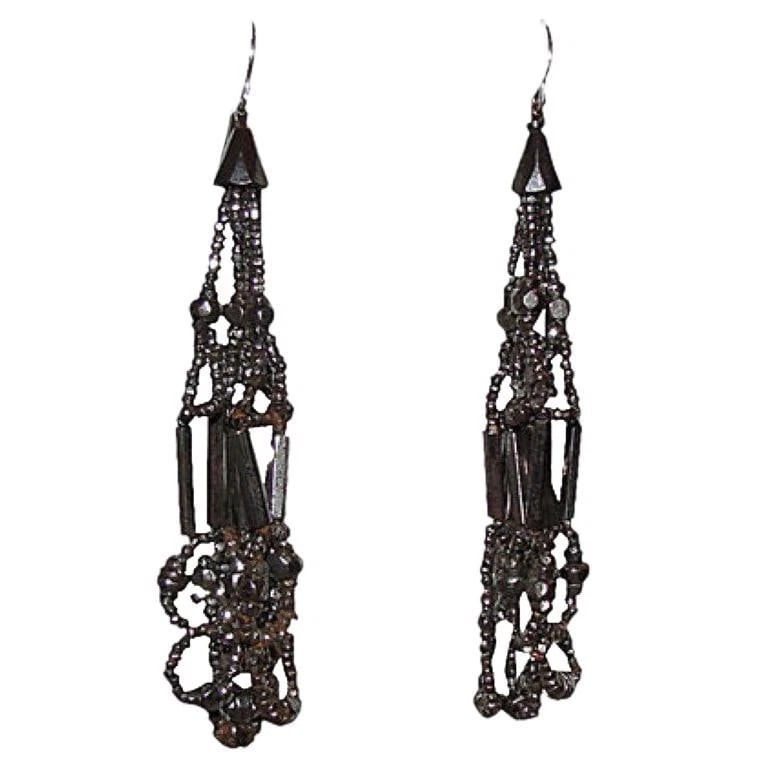 Victorian Cut Steel Bead Drop Earrings - 2