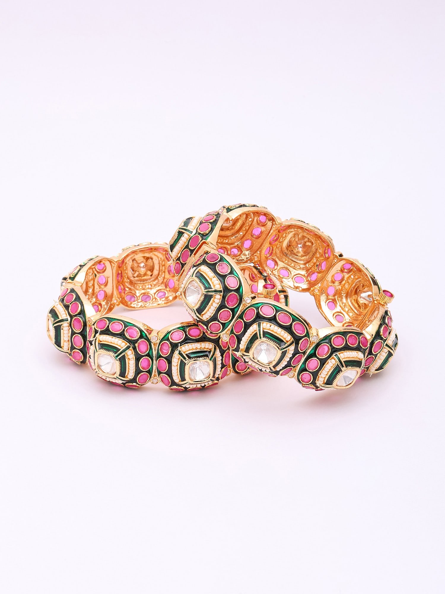 Meenakari Stone Studded Openable Bangles Pair - 2