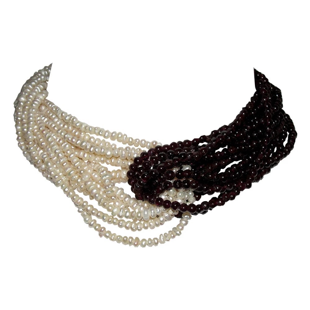 Red Garnet and Freshwater Bead Torsade Necklace - 2