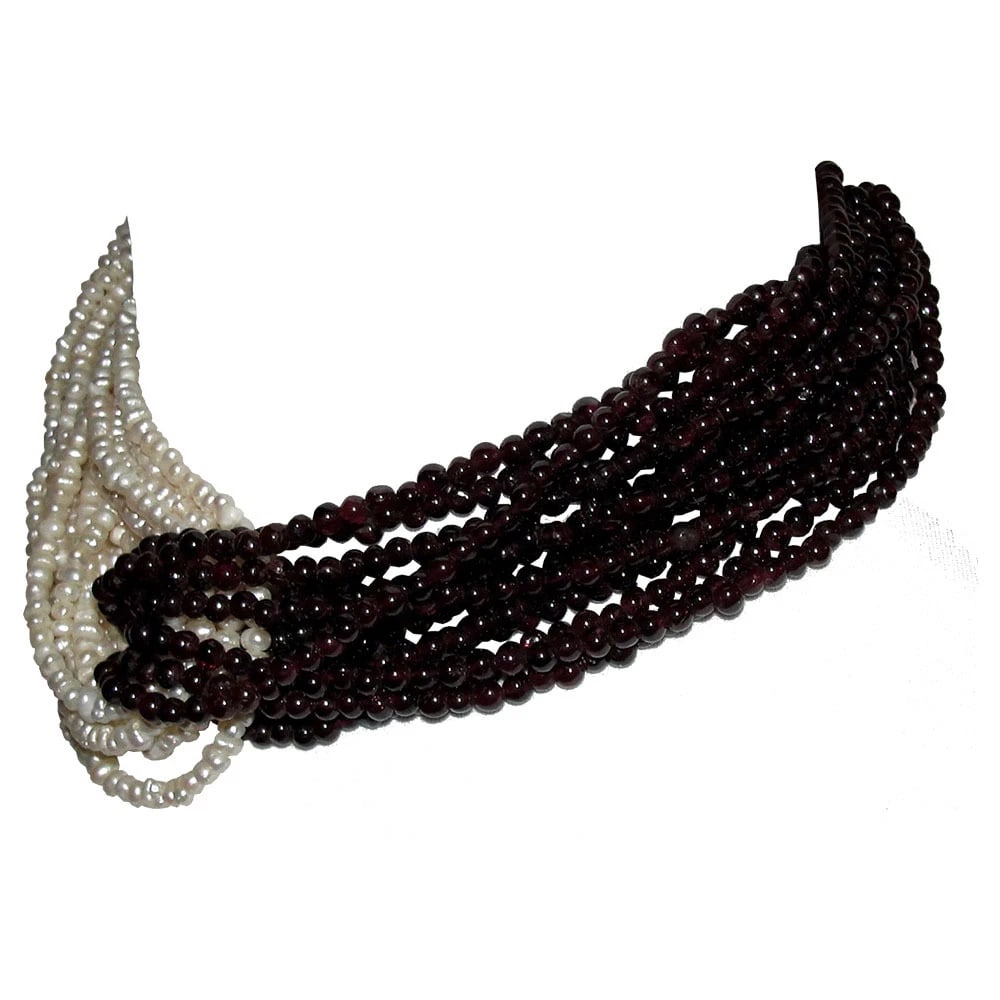 Red Garnet and Freshwater Bead Torsade Necklace - 4